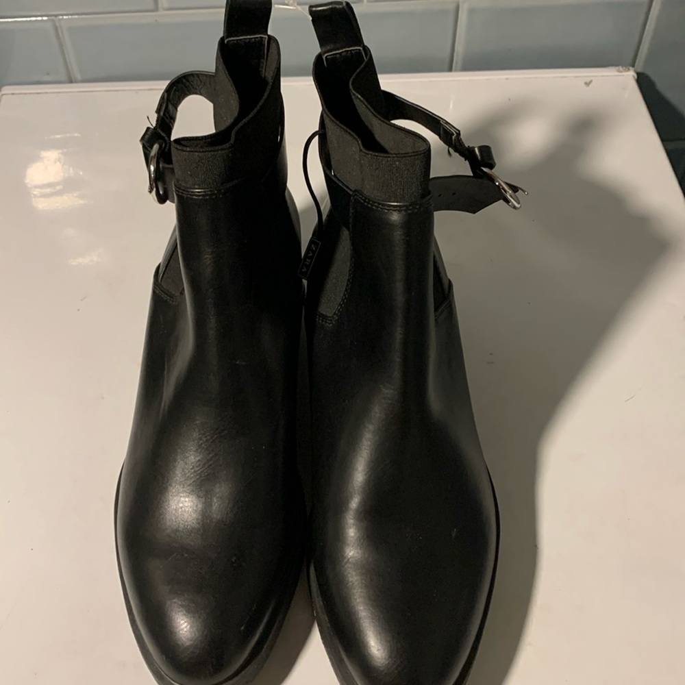 ZARA TRF Ankle  Boots Womens 41 Black Leather Buckle block heel